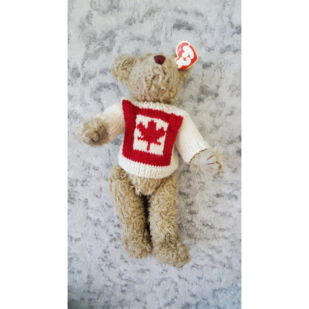 Ty Attic Treasures Mackenzie Bear Canada Maple Leaf Sweater Tan Plush 13.5 Inch